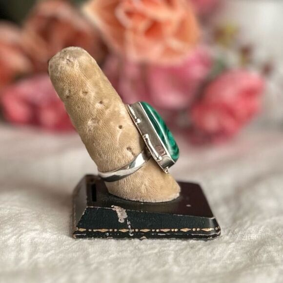 Malachite 925 Sterling Silver Ring 7 - Picture 6 of 10